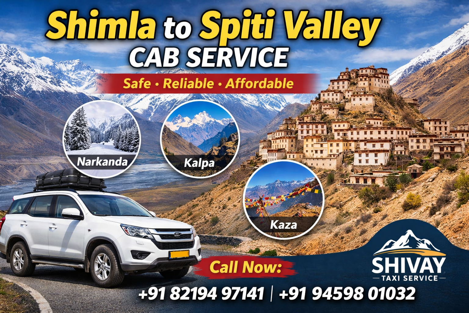 Shimla to Spiti Valley Cab Service by Shivay Taxi Service
