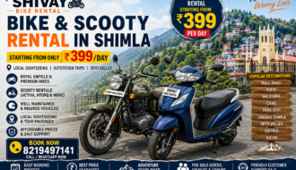 Shivay Bike Rental in Shimla offering Royal Enfield bikes and scooty rentals starting from ₹399/day for local sightseeing, Spiti Valley tours, and self-drive motorcycle rentals in Himachal Pradesh.