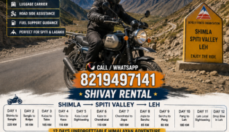 Royal Enfield Himalayan bike rental in Shimla with Leh drop service by Shivay Bike Rental for Spiti Valley, Kinnaur, Manali, and Leh Ladakh road trips.